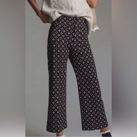 Maeve Pants - Maeve The Collette Cropped Wide Leg Geometric Pattern Black Size 32